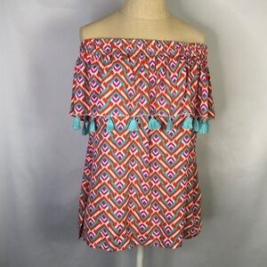 Escapada Living Off Shoulder Abstract Print          Size M